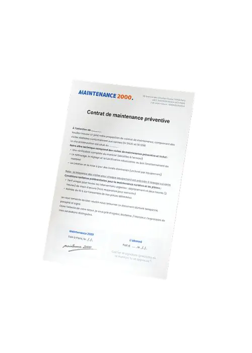 Contrat d'entretien porte industrielle Maintenance 2000